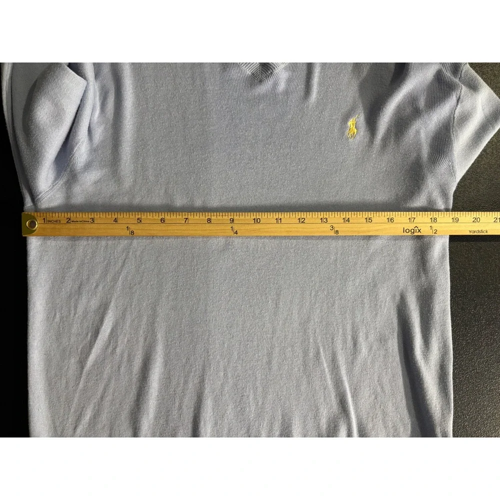 Polo Ralph Lauren Mens V-Neck Sweater Light Blue Pima Cotton Yellow Pony Size M